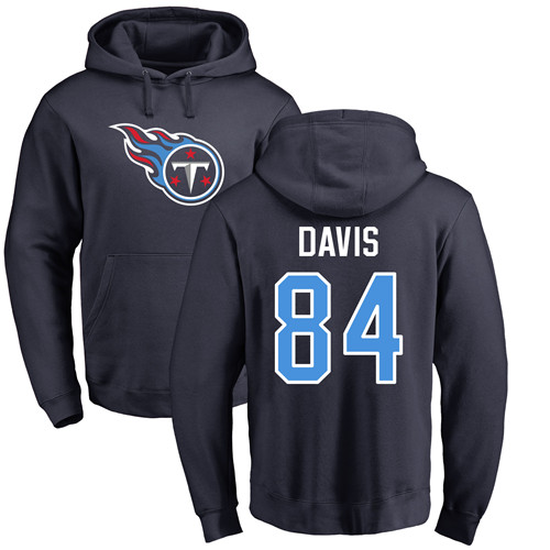 Tennessee Titans Men Navy Blue Corey Davis Name and Number Logo NFL Football #84 Pullover Hoodie Sweatshirts->tennessee titans->NFL Jersey